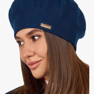 Navy Beret - Warm Lined Wool Angora Knit Berets - French Paris Hat for Women